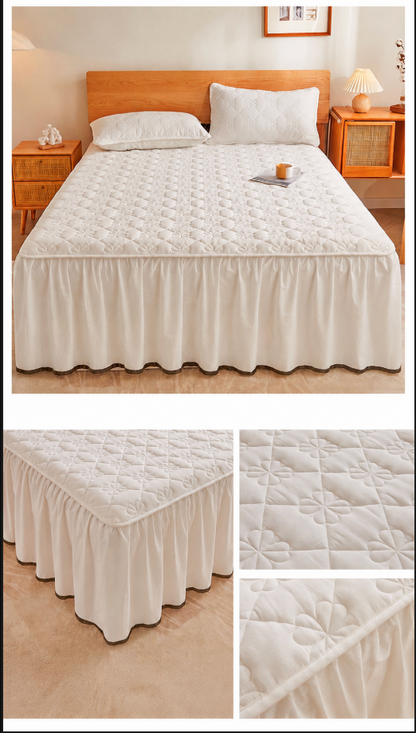 100% Cotton Quilted Bed Skirt with Padded Mattress Cover