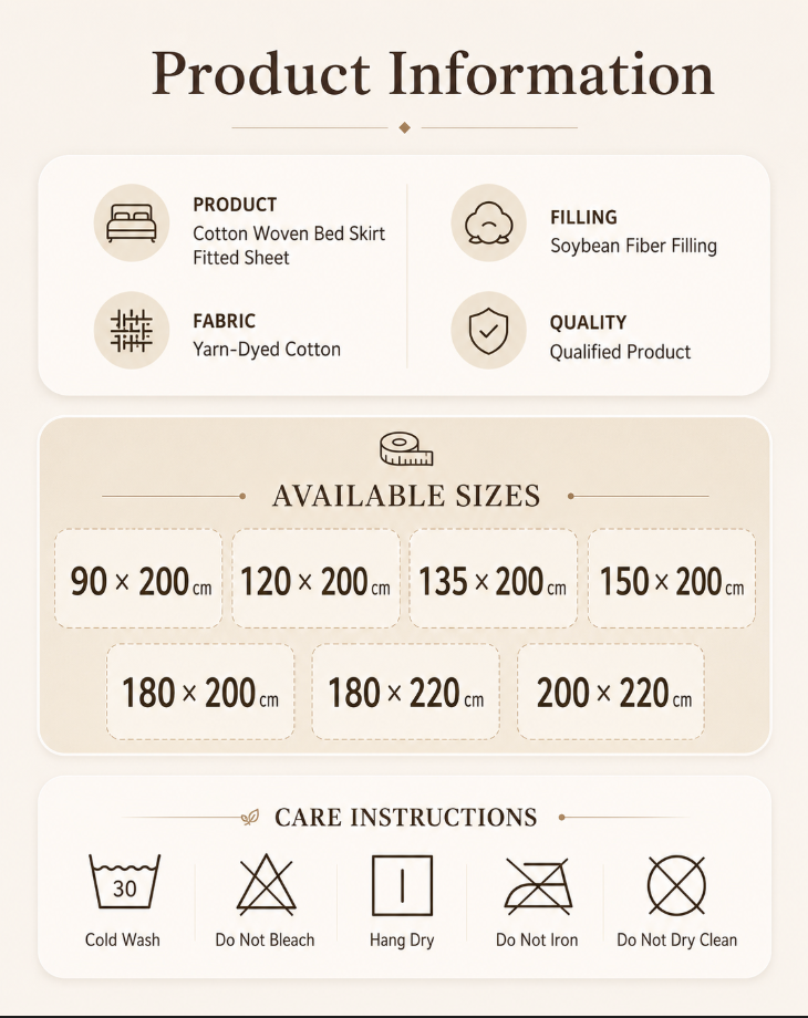 100% Cotton Fitted Sheet with Ruffled Bed Skirt Cover