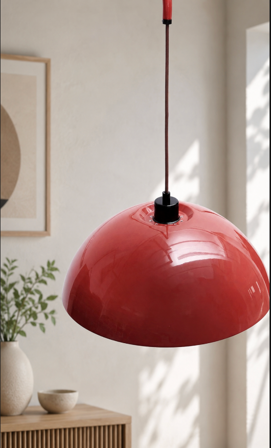 Red Plug In Swing Arm Wall Lamp with Dome Shade