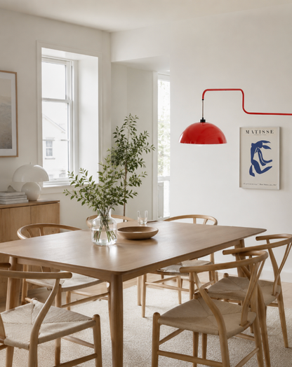 Red Plug In Swing Arm Wall Lamp with Dome Shade