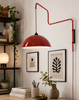 Red Plug In Swing Arm Wall Lamp with Dome Shade