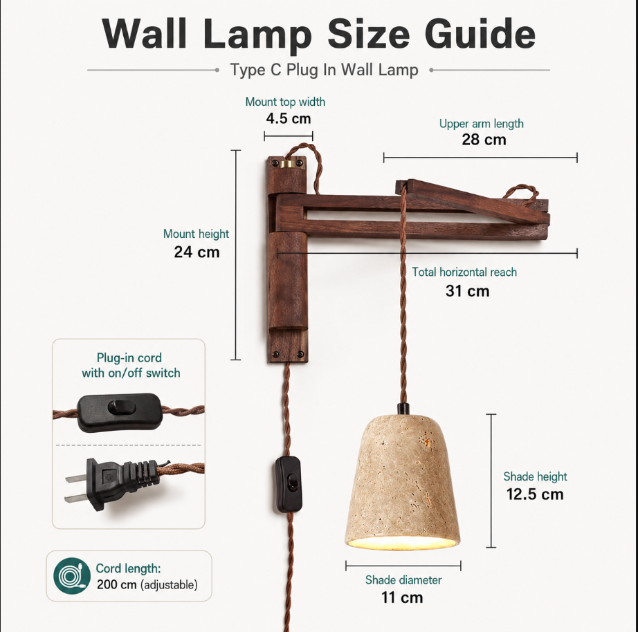 Travertine Swing Arm Wall Sconce in Wabi Sabi Style