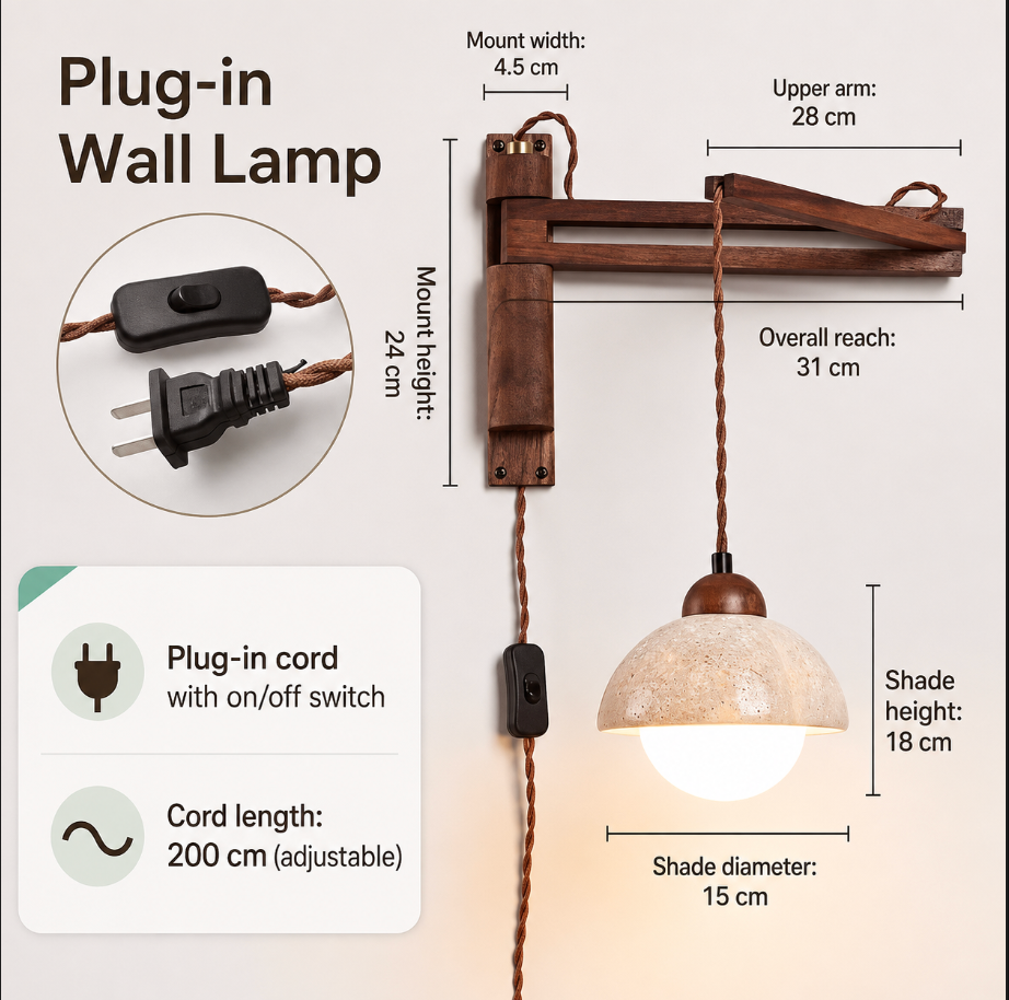 Travertine Swing Arm Wall Sconce in Wabi Sabi Style
