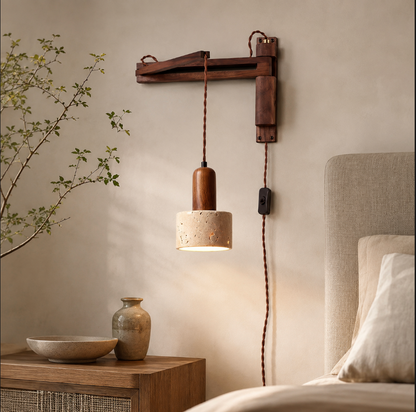 Travertine Swing Arm Wall Sconce in Wabi Sabi Style