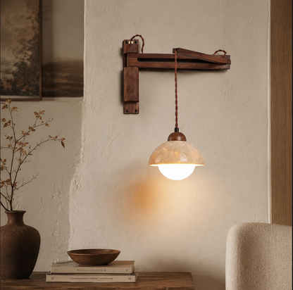 Travertine Swing Arm Wall Sconce in Wabi Sabi Style