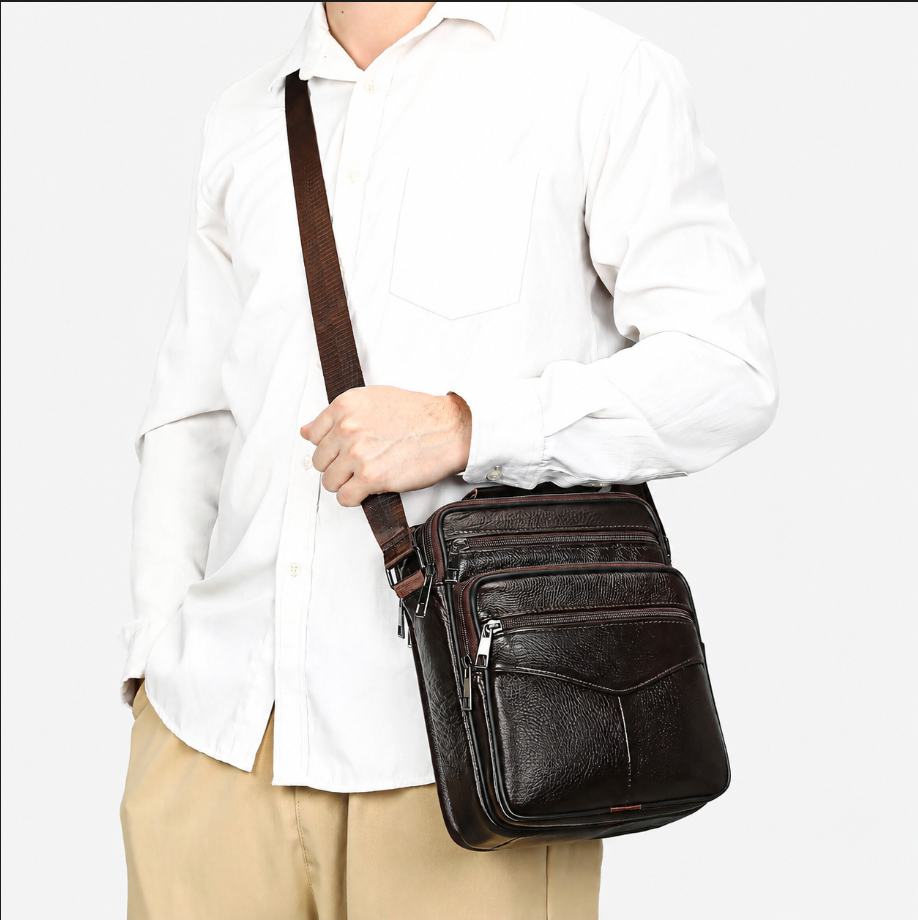 Men’s Genuine Leather Crossbody Bag with Tablet Storage