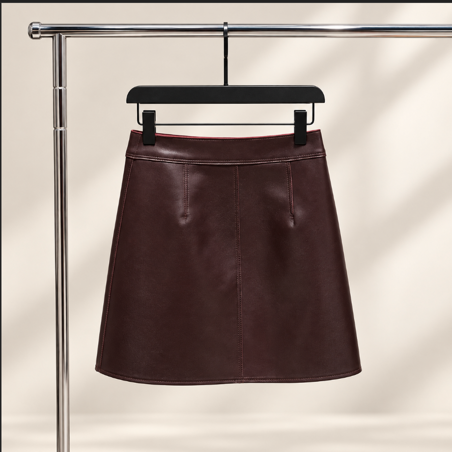 Women’s Leather Mini Skirt with High Waist Wrap