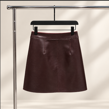 Women’s Leather Mini Skirt with High Waist Wrap