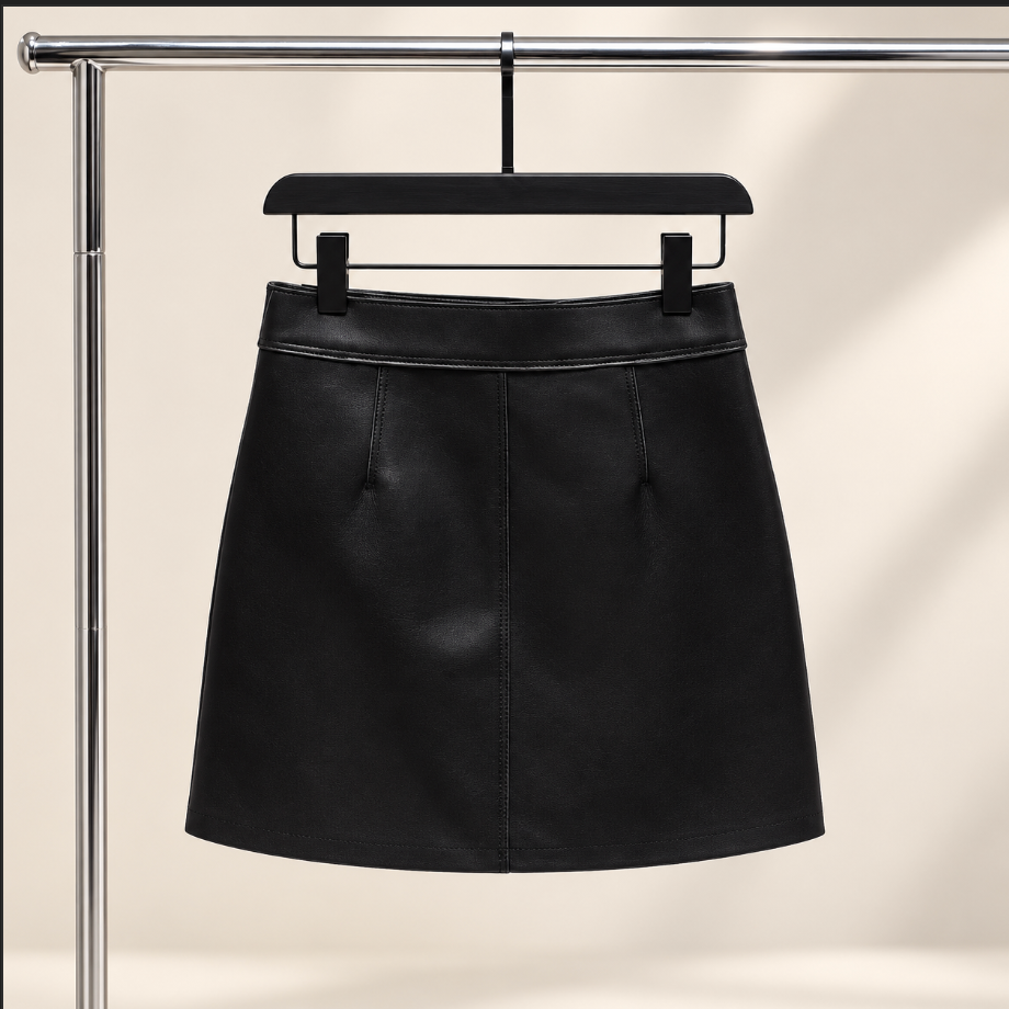 Women’s Leather Mini Skirt with High Waist Wrap