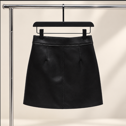 Women’s Leather Mini Skirt with High Waist Wrap
