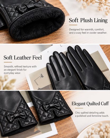 Women’s Leather Gloves for Winter with Fleece Lining and Touchscreen Use