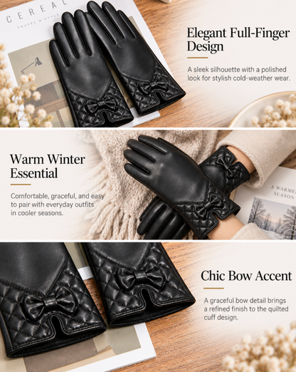 Women’s Leather Gloves for Winter with Fleece Lining and Touchscreen Use