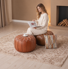 Round Faux Leather Pouf Ottoman Cover with Pumpkin Stitching