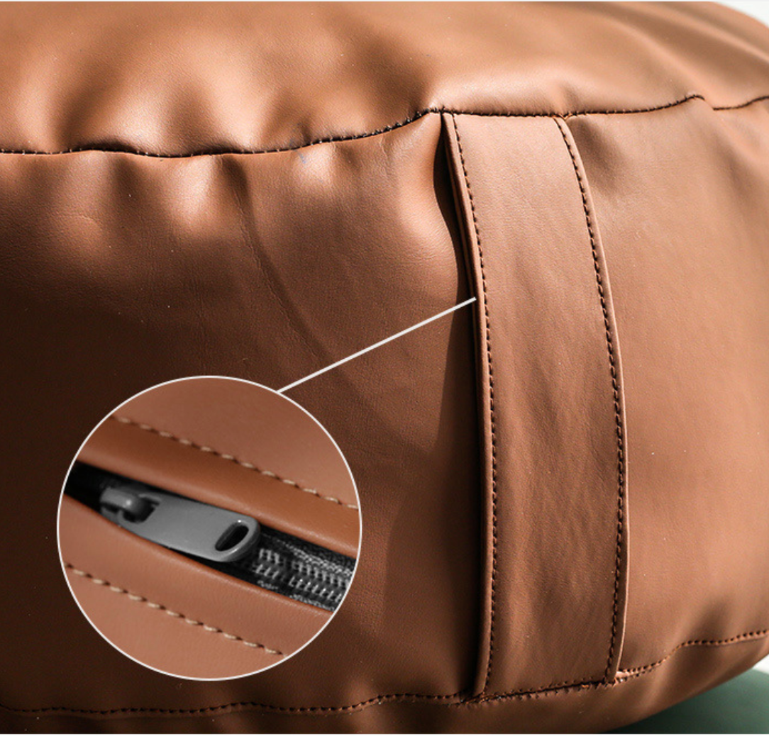 Faux Leather Pouf Ottoman Cover with Carry Handle