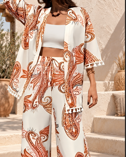 Women's Paisley Two Piece Set with Wide Leg Pants