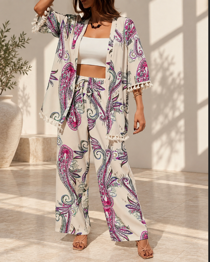 Women's Paisley Two Piece Set with Wide Leg Pants