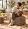 Pouffe Stool with Soft Brown Top and Textured Woven Sides