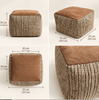 Pouffe Stool with Soft Brown Top and Textured Woven Sides