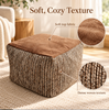 Pouffe Stool with Soft Brown Top and Textured Woven Sides