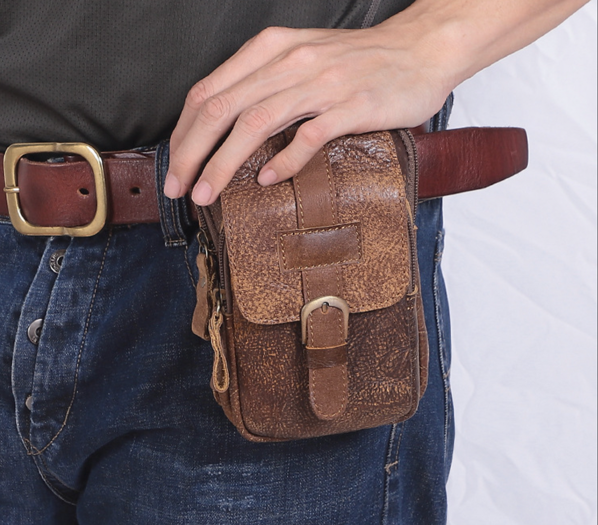 Men’s Leather Waist Bag with Belt Loop for Everyday Carry