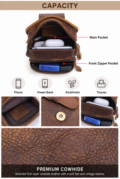 Men’s Leather Waist Bag with Belt Loop for Everyday Carry