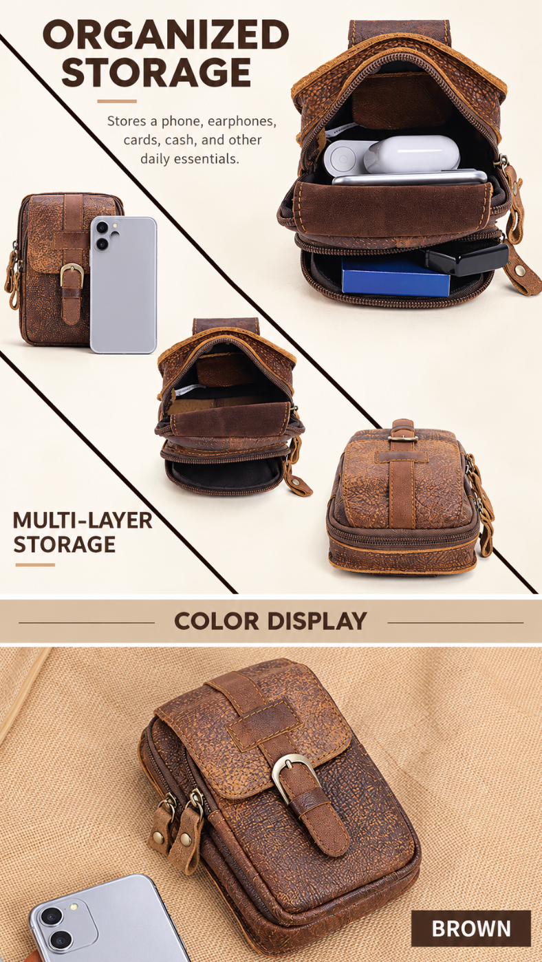 Men’s Leather Waist Bag with Belt Loop for Everyday Carry
