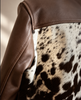 Cowhide Coat for Women in Brown Leather and White Hair-on Hide