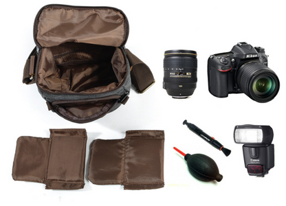 Small Canvas Camera Bag with Top-Grain Cowhide and Dividers