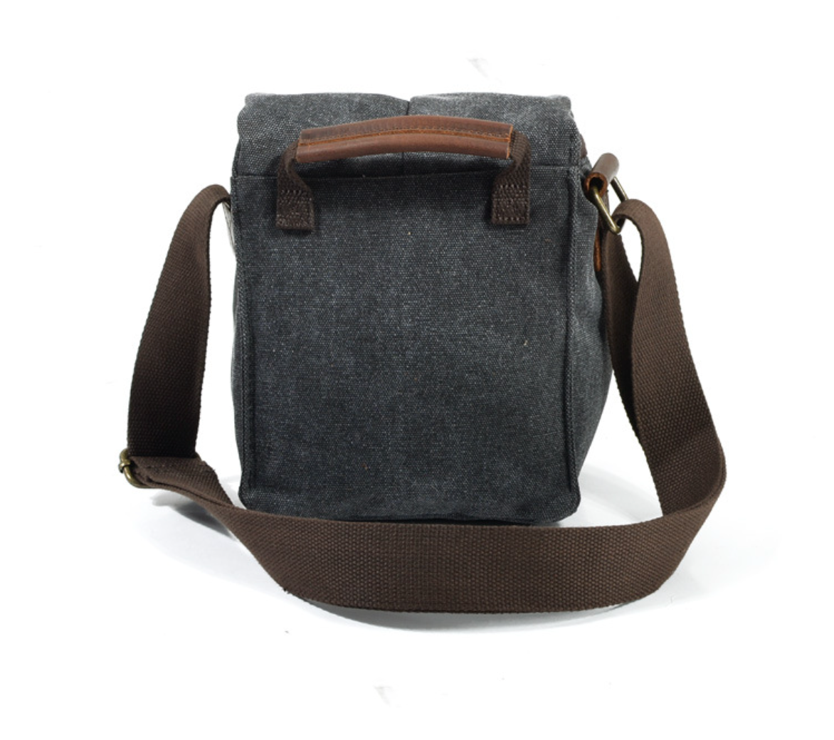 Small Canvas Camera Bag with Top-Grain Cowhide and Dividers