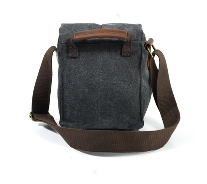 Small Canvas Camera Bag with Top-Grain Cowhide and Dividers
