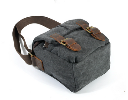 Small Canvas Camera Bag with Top-Grain Cowhide and Dividers