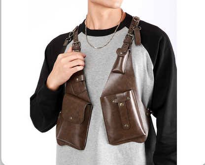 Men's Shoulder Holster Bag with Dual Utility Pouches and Adjustable Harness