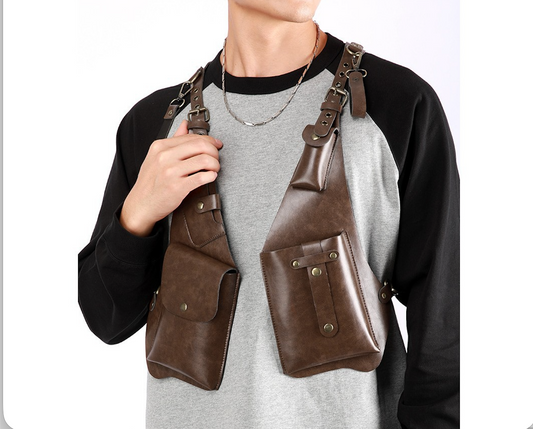 Men's Shoulder Holster Bag with Dual Utility Pouches and Adjustable Harness