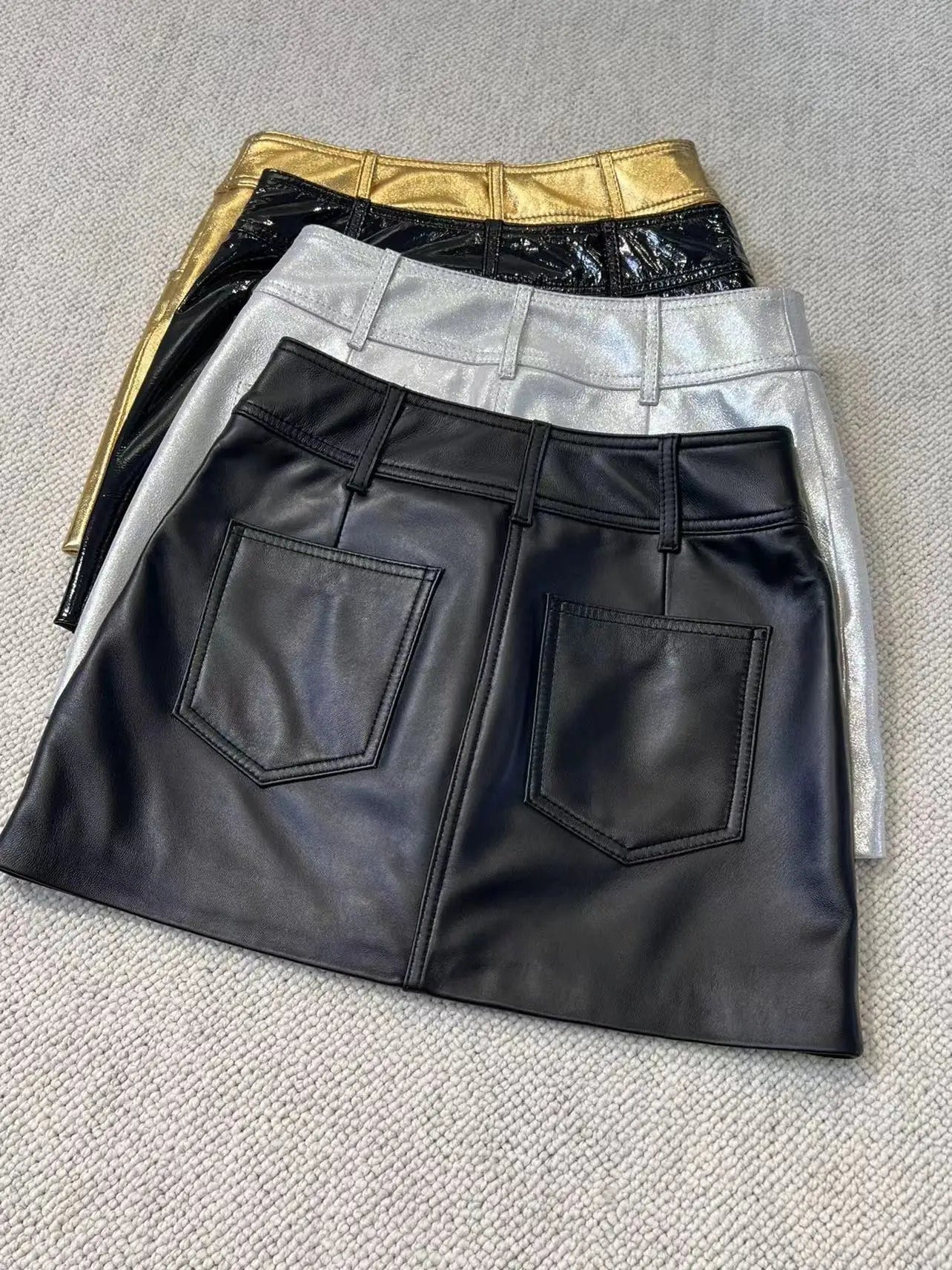 Women mini silver metallic skirt