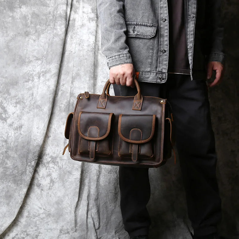 Vintage Leather Briefcase Men's Cowhide Bag