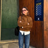 Dark Brown Faux Suede Moto Jacket Women’s Loose Fit