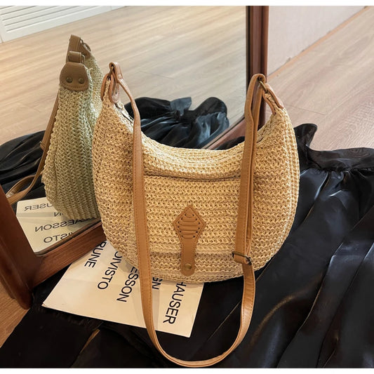 Woven Summer Crossbody Bag with Outer Pocket