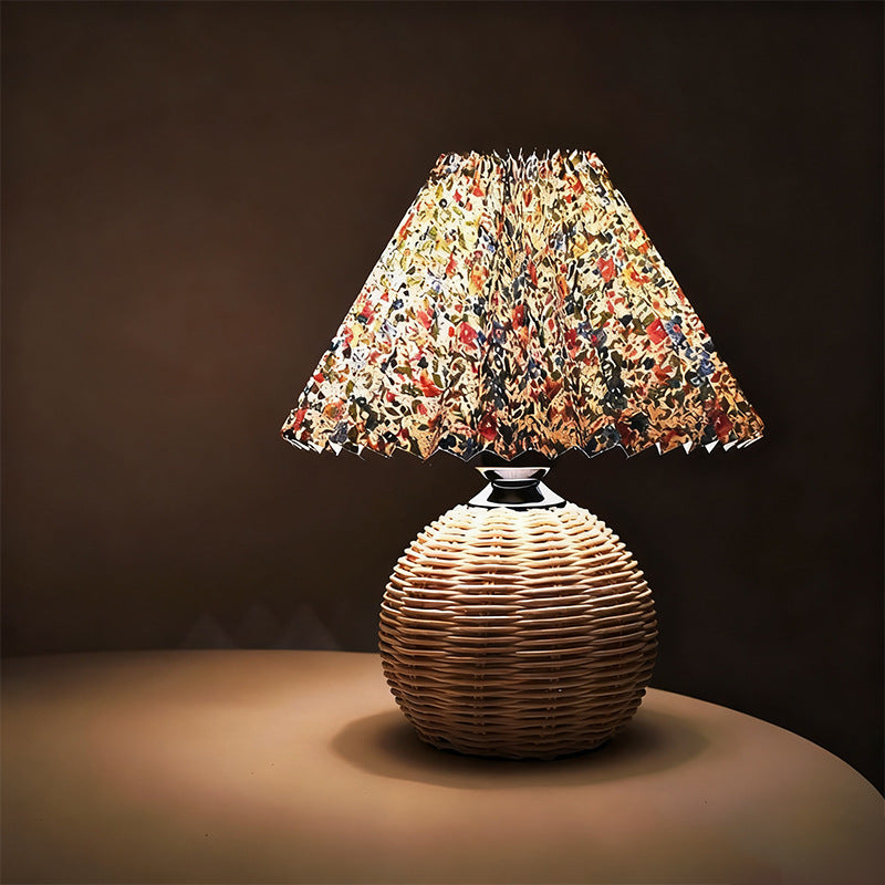Premium rattan bamboo woven table lamp Floral Lampshade