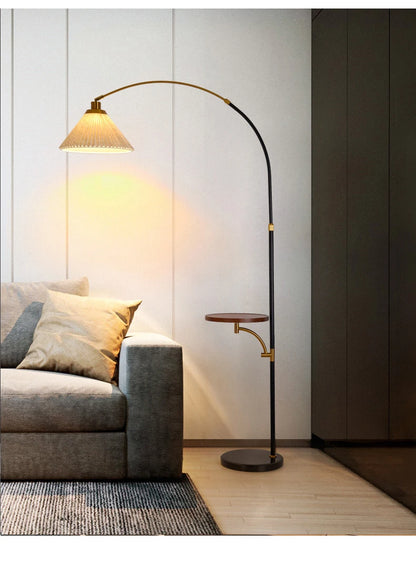 Minimalist Curved Floor Lamp with Pleated Shade