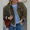 Brown Faux Suede Jacket Women’s Moto Bomber with Pockets