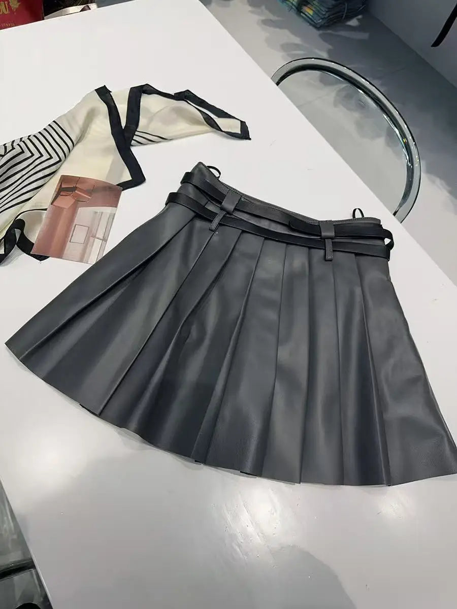 Pleather Mini Leather Skirt Double Waistband