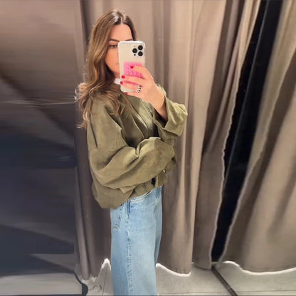 Brown Faux Suede Jacket Women’s Moto Bomber with Pockets