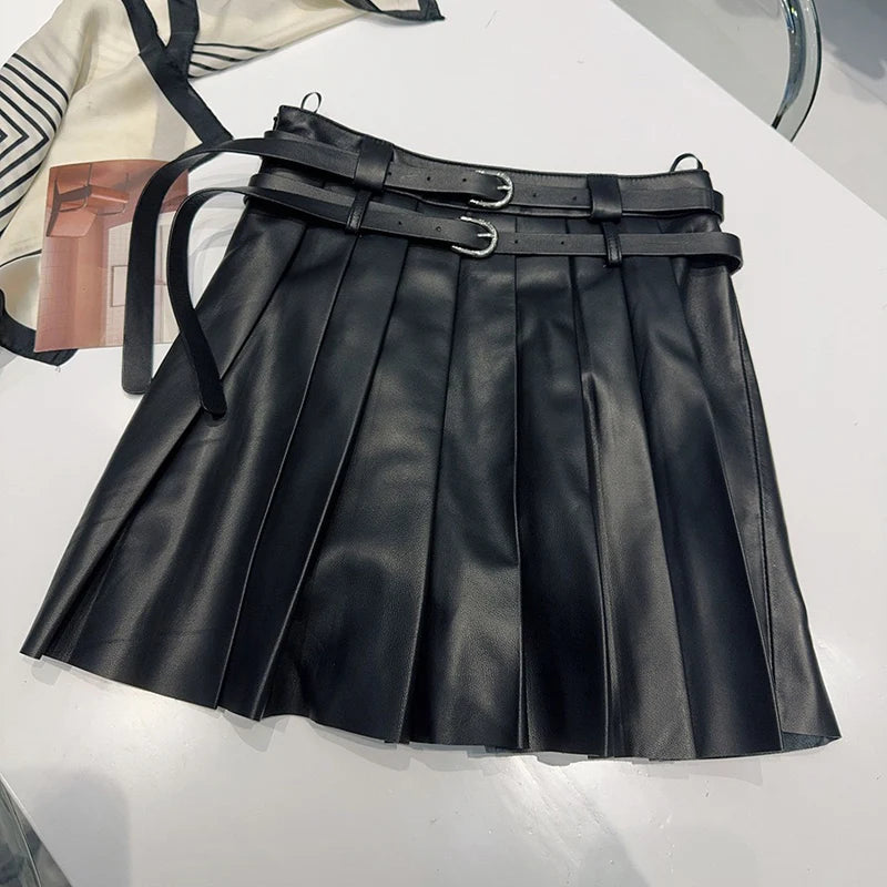 Pleather Mini Leather Skirt Double Waistband