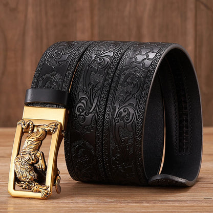 Tiger Buckle Genuine Leather Belt for Men
