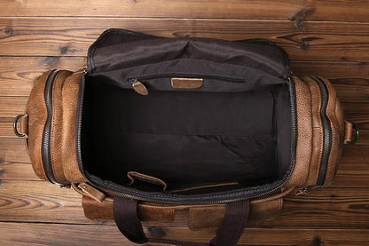 Brown Genuine Leather Duffle Overnight Bag