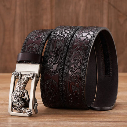 Tiger Buckle Genuine Leather Belt for Men