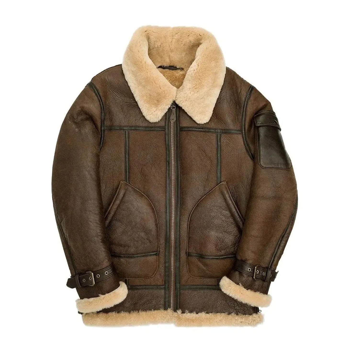 shearling lined aviator jacket mens real sheepskin flight coat