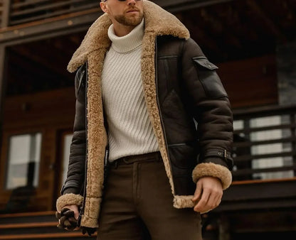 shearling lined aviator jacket mens real sheepskin flight coat