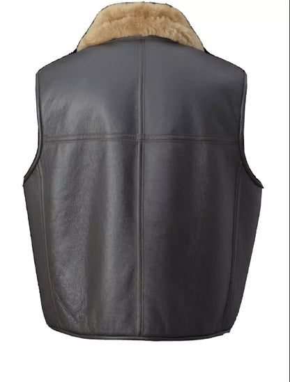 Shearling Leather Vest for Men With Real Sheep Fur