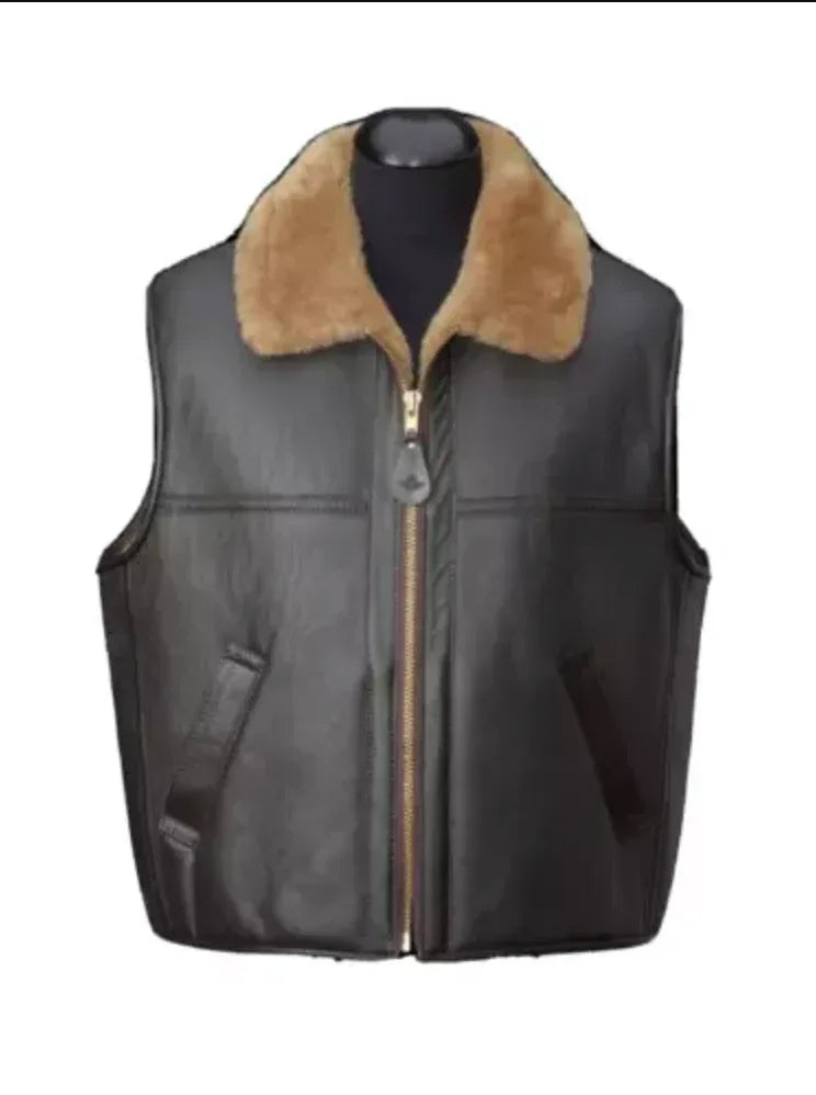 Shearling Leather Vest for Men With Real Sheep Fur